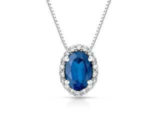 GIROCOLLO ORO BIANCO ZAFFIRO OVALE 0,30 E DIAMANTI 0.06 G VS